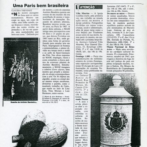 THEVENET, Cláudia. “Uma Paris bem brasileira”, Fonte não identificada, 7 a 13 jul. 1995. Programa 32