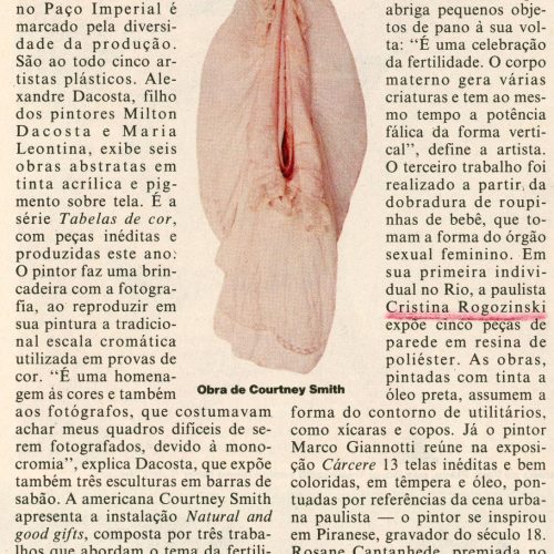 THEVENET, Claudia. “Individuais”, Programa, Jornal do Brasil, Rio de Janeiro, RJ, ano 12, nº 15, 19 jul. 1996, Exposições, p.24