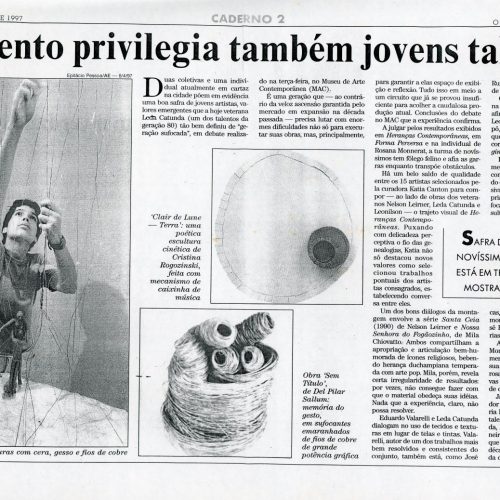 A.M. “Momento privilegia também jovens talentos”, O Estado de São Paulo, São Paulo, 18 abr. 1997, Caderno 2, D29