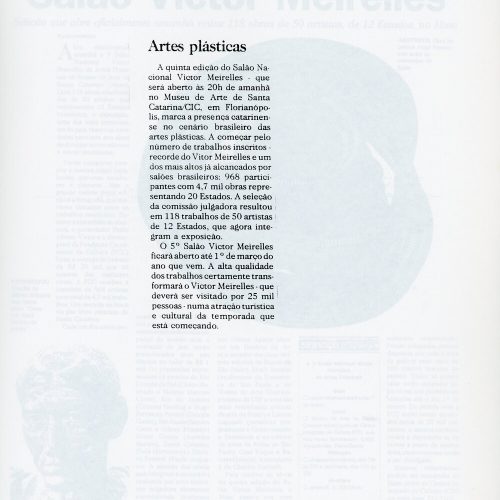 “Artes plásticas” (nota), Diário Catarinense, Florianópolis, SC, 24 nov. 1997, Visor, p.3