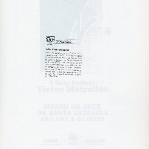 Nota “Salão Victor Meirelles” (nota), Exposições, An Capital, Florianópolis, SC, 25 nov. 1997, Variedades, p.5
