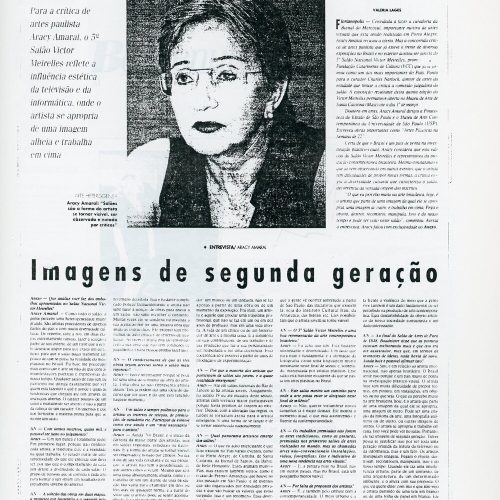 LAGES, Valéria. “Entrevista Aracy Amaral. Imagens de Segunda Geração”, A Notícia, Joinville, SC, 3 dez. 1997, Anexo, p.C1