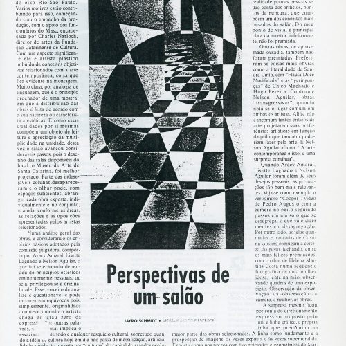 SCHMIDT, Jayro, “Perspectivas de um salão”, A Notícia, Joinville, SC, 6 dez. 1997, Anexo p. C2