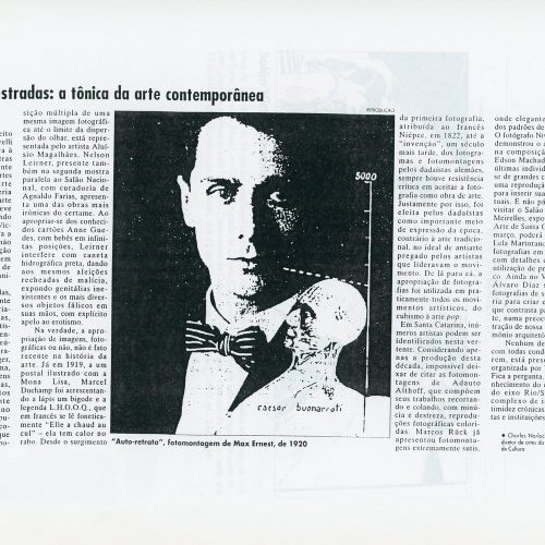 NARLOCH, Charles “Imagens sequestradas: a tônica da arte contemporânea”, A Notícia, Joinville, SC, 22 fev. 1998, Anexo p.C3