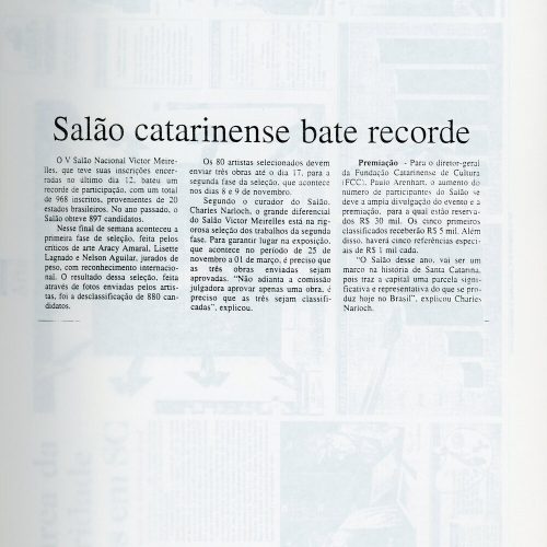 “Salão Catarinense bate recorde”, O Estado, Florianópolis, SC, 23 xet. 1997, Cultura, p.11