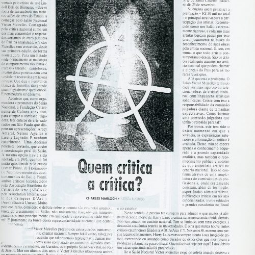 NARLOCH, Charles. “Quem critica a crítica?”, A Notícia, Joinville, SC, 16 out. 1997, Anexo, p.C2