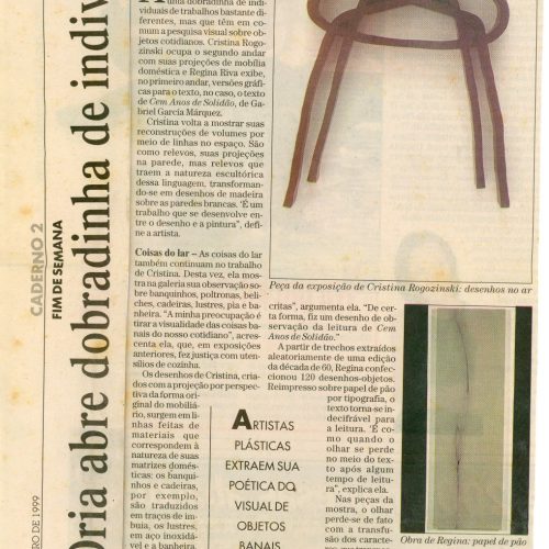 WEISS, Ana. “Valú Oria abre dobradinha de individuais”, Fim de Semana, O Estado de São Paulo, 3 set. 1999, Caderno 2, D7