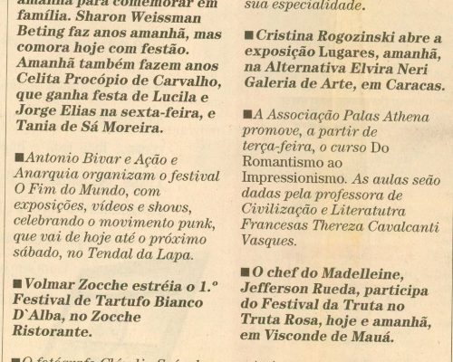 Nota na Coluna Persona de Cesar Giobbi, O Estado de São Paulo, São Paulo, SP, 2 nov. 2002, Caderno 2, D9