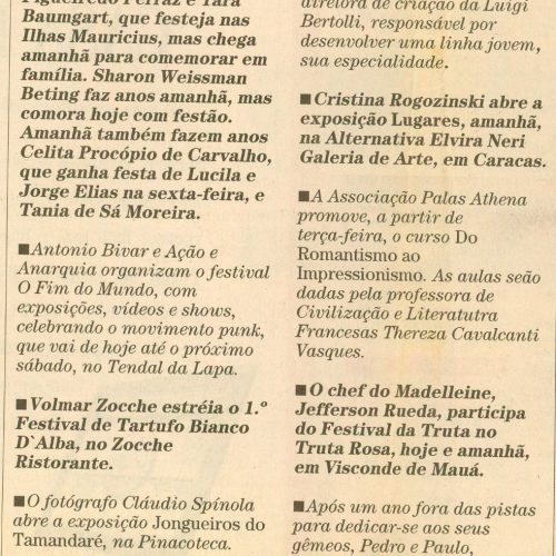 Nota na Coluna Persona de Cesar Giobbi, O Estado de São Paulo, São Paulo, SP, 2 nov. 2002, Caderno 2, D9
