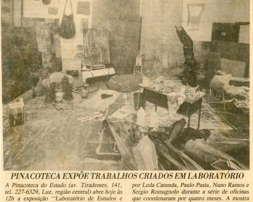 “Pinacoteca expõe trabalhos criados em laboratório”, Fonte não identificada - out. de 1991 link: Exposição Jovens Artistas na Pinacoteca 1991